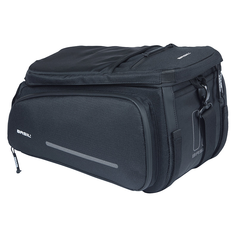 Sacoche Arrière Vélo Trunkbag Basil Move Noir 10-26L Fixation Mik Pour Porte Bagage (24X33X15 cm) - Compatible Systeme Mik (Fixation Non Inclus)