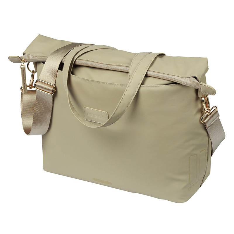 Sacoche Arrière Vélo Laterale Sac Ordinateur Portable Basil Manhattan Waterproof Beige Droit-Gauche 12L Fixation Hook On (12X38X30 cm) Fermeture Pliant Anti-Pluie
