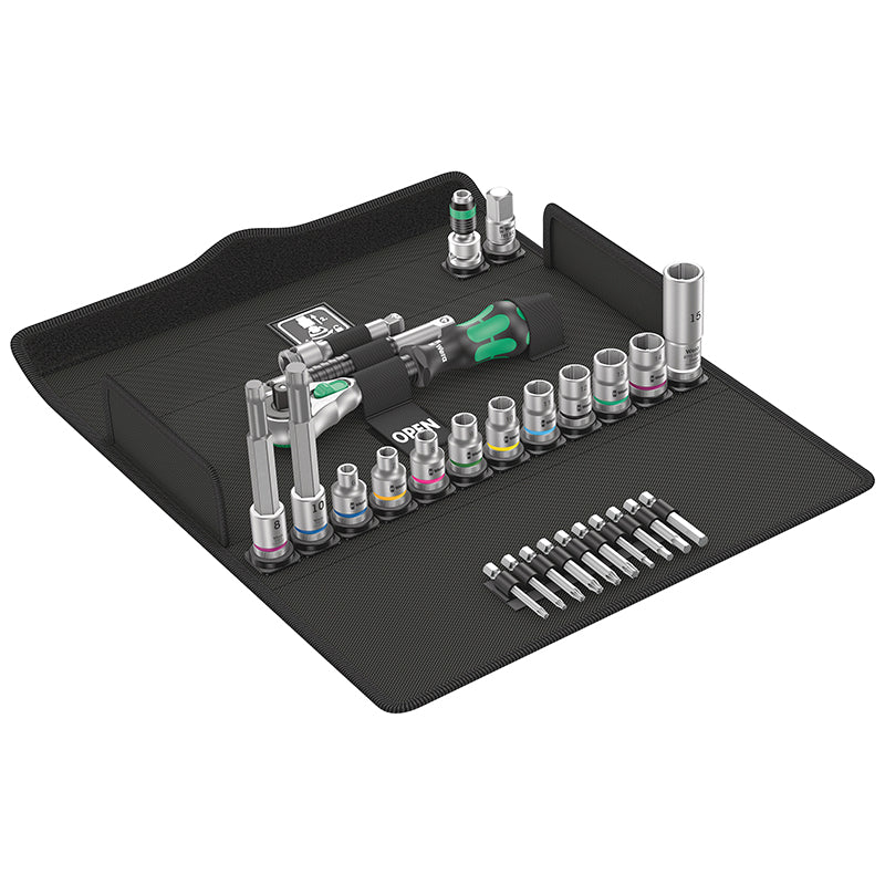 Cliquet Wera Bicycle Set 7 Zyklop Speed Tête Orientable 3-8 Avec Douille, Embout, Rallonge Et Adaptateur Noir-Vert (Coff