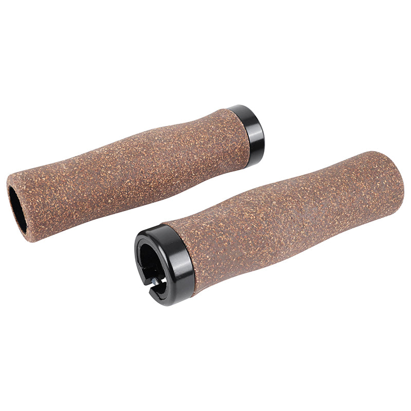 Poignée VTC - City Newton Effet Liege Marron Lock On Noir L131 mm Avec Bouchon Noir (Paire)