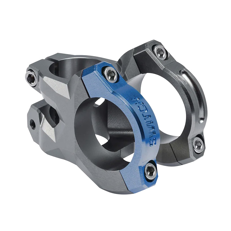 Potence VTT Switch Rocker Alu Cnc Gris-Bleu Cintre 35 mm Dh L 35 mm