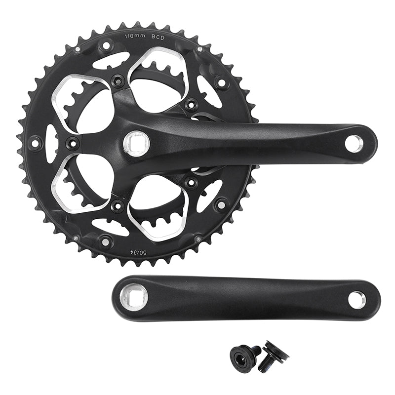 Pédalier Route P2R 8-9V. Alu Noir 172.5 mm 50-34 (Boîtier 110.5 mm)