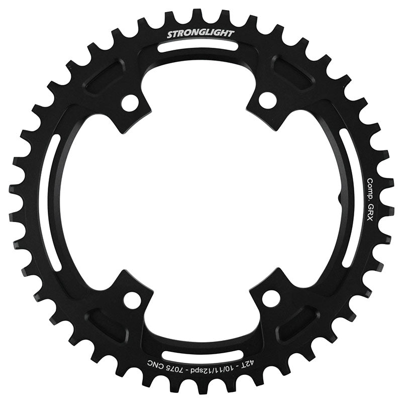Plateau Gravel 4 branches Ø 110Pour Shimano Grx Fc-Rx600-Rx610-Rx810-Rx820 Stronglight Mono Alu Noir 42 dents - Deport 3 mm 12-11-10V.