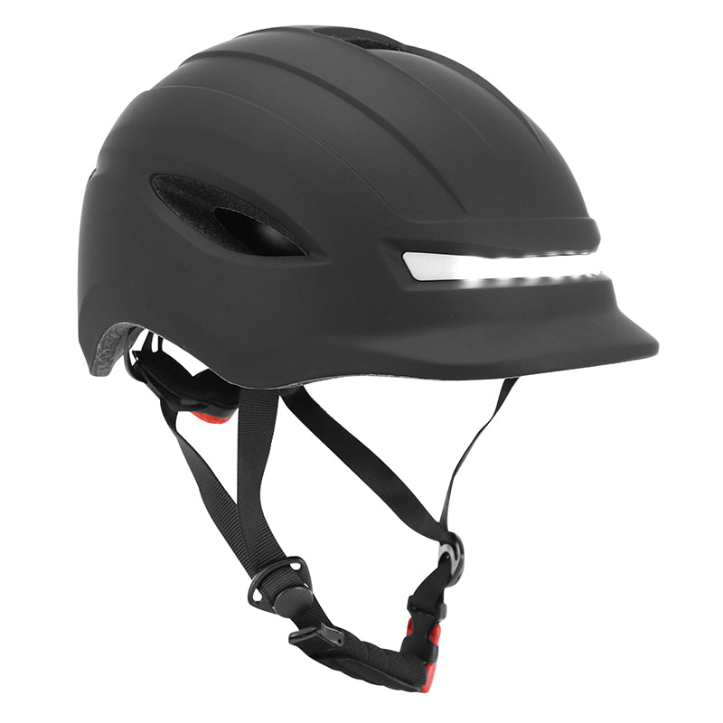 Casque Vélo-Trottinette Adulte Urbain-City Cp02 Noir Éclairage Intégré Avec Clignotant + Commande Au Cintre Taille L Réglage Molette