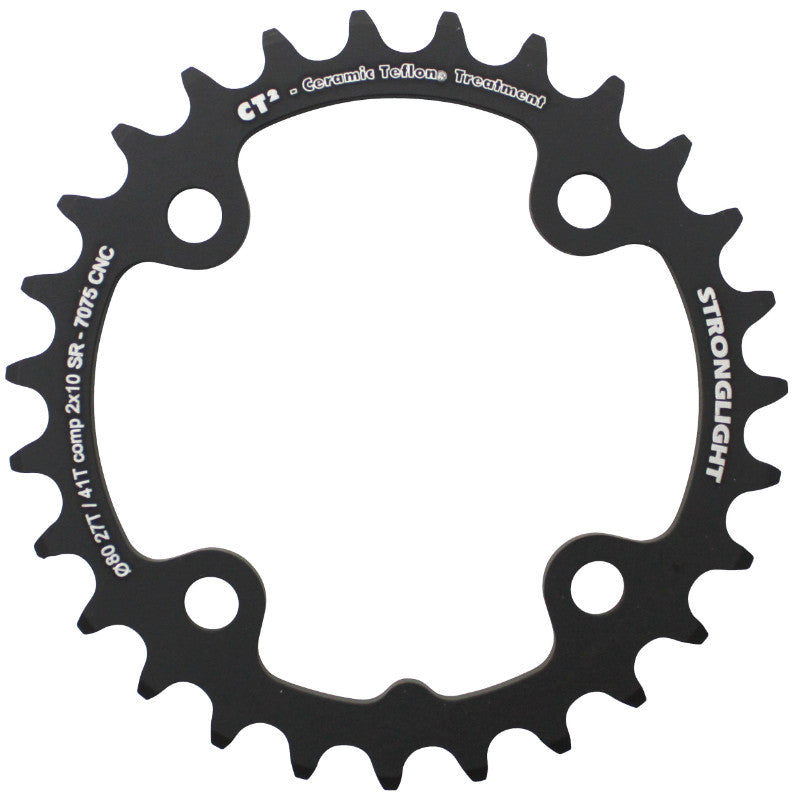 Plateau VTT 4 branches Ø 80 Pour Sram X0-Xx-X9-X7 Stronglight Double 27 dents Intérieur Noir Ct2 10V. - Épaisseur 3.5 mm