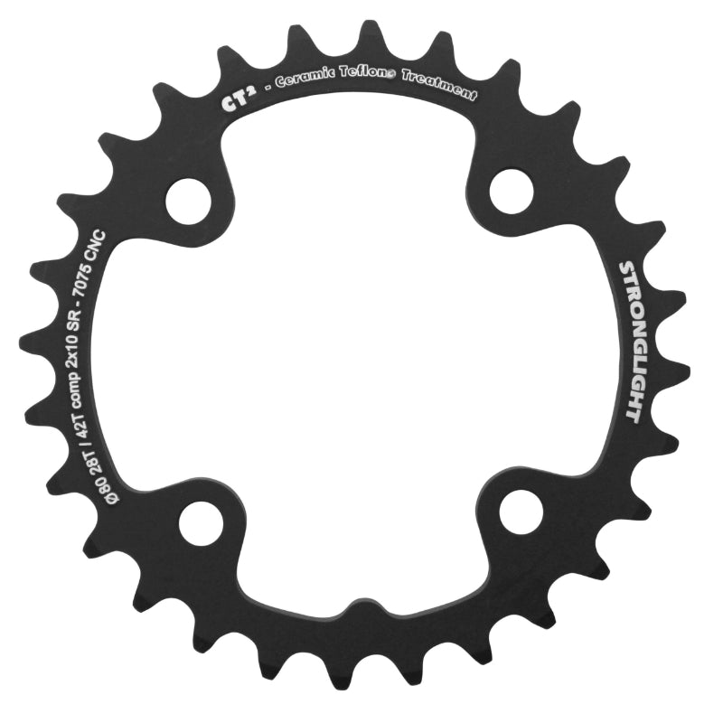Plateau VTT 4 branches Ø 80 Pour Sram X0-Xx-X9-X7 Stronglight Double 28 dents Intérieur Noir Ct2 10V. - Épaisseur 3.5 mm
