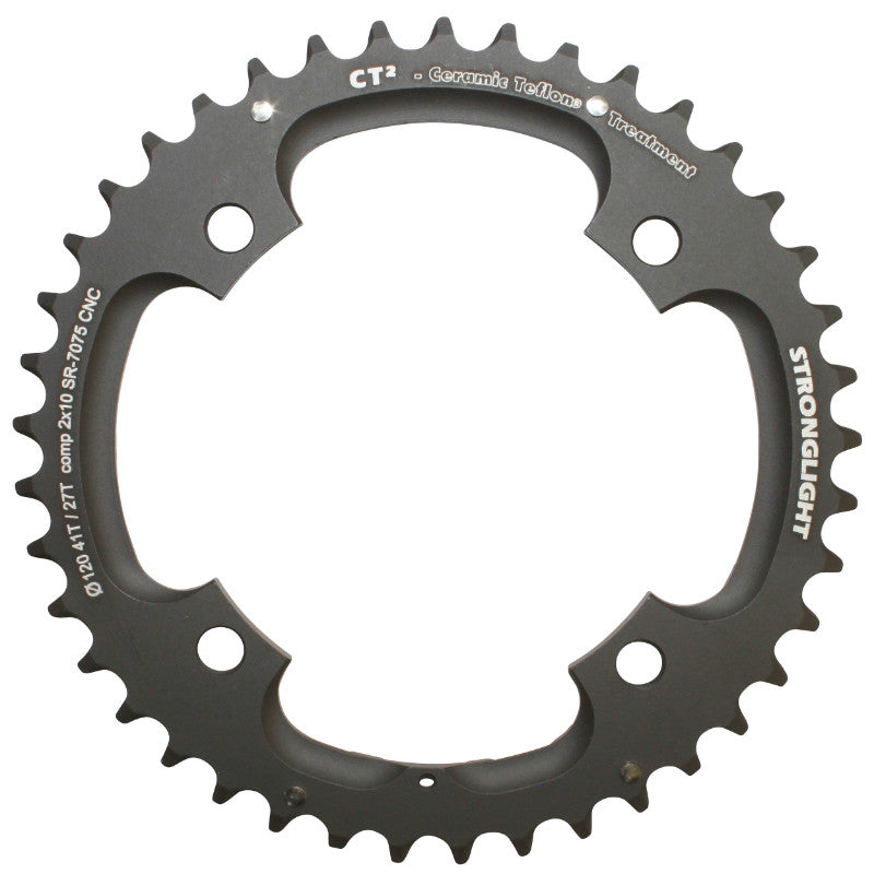 Plateau VTT 4 branches Ø 120 Pour Sram X0-Xx Stronglight Double 41 dents Extérieur Noir Ct2 10V. Pour 27 dents Intérieur Filete - Épaisseur 5 mm (X9-X7-X0-Xx)