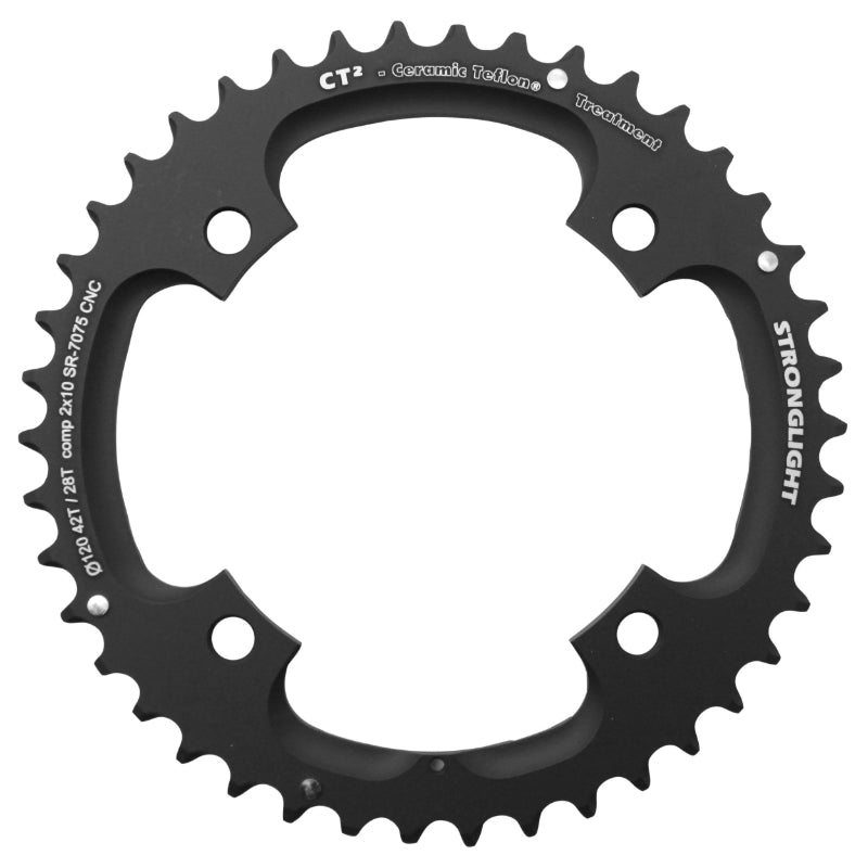 Plateau VTT 4 branches Ø 120 Pour Sram X0-Xx Stronglight Double 42 dents Extérieur Noir Ct2 10V. Pour 28 dents Intérieur