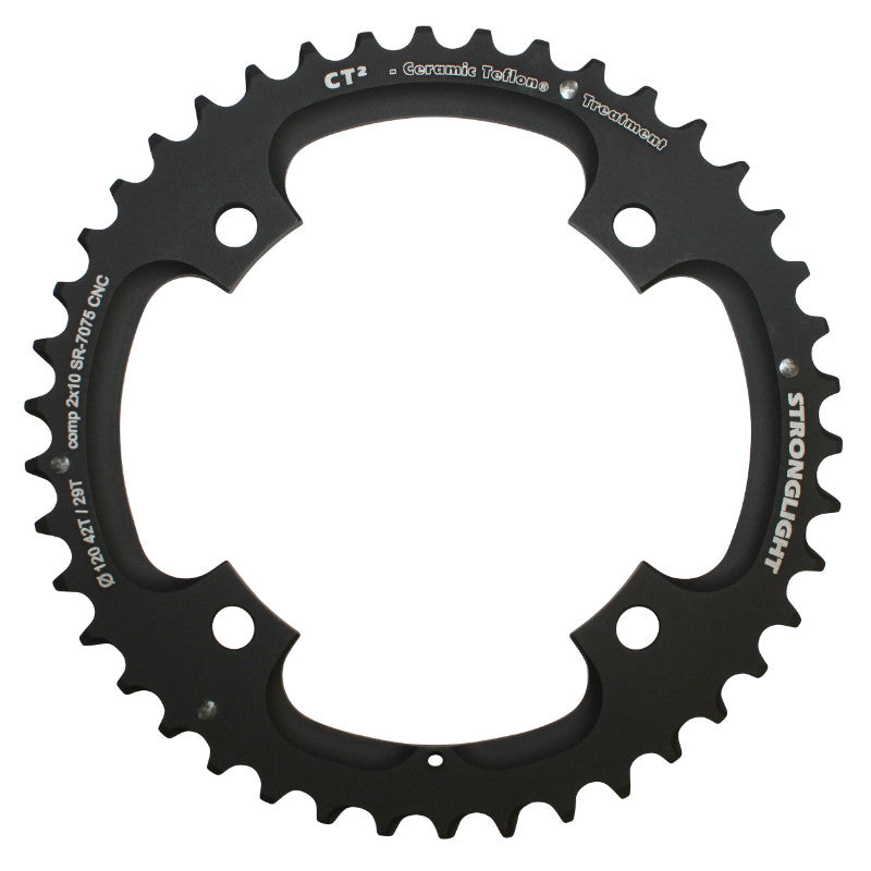 Plateau VTT 4 branches Ø 120 Pour Sram X0-Xx Stronglight Double 42 dents Extérieur Noir Ct2 10V. Pour 29 dents Intérieur Filete - Épaisseur 5 mm (X9-X7-X0-Xx)
