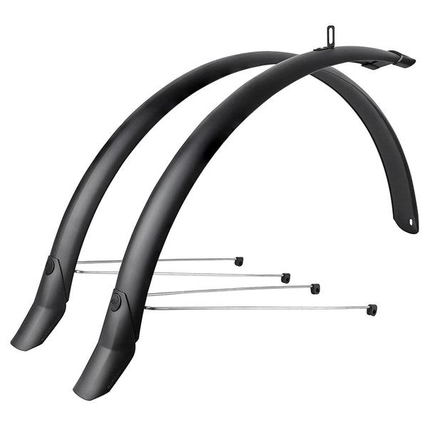 Garde Boue City-VTC Tringles 28'' Eurofender Lampo 58 mm Noir Mat (Paire) Avec Fixation Classic Tringles Argent
