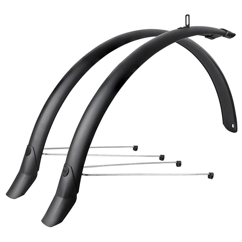 Garde Boue City-VTC Tringles 28'' Eurofender Lampo 58 mm Noir Mat (Paire) Avec Fixation Classic Tringles Argent