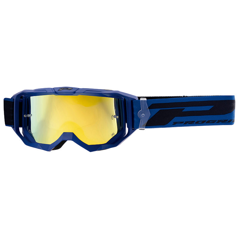 Masque-Lunettes Cross Progrip 3300 Fl Vision Go Multilayered Bleu Mat Ecran Miroir Jaune Anti-Rayures-Anti U.V.-Anti-Bue