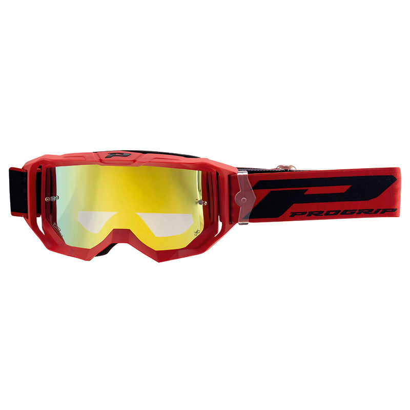 Masque-Lunettes Cross Progrip 3300 Fl Vision Go Multilayered Rouge Mat Ecran Miroir Jaune Anti-Rayures-Anti U.V.-Anti-Bu