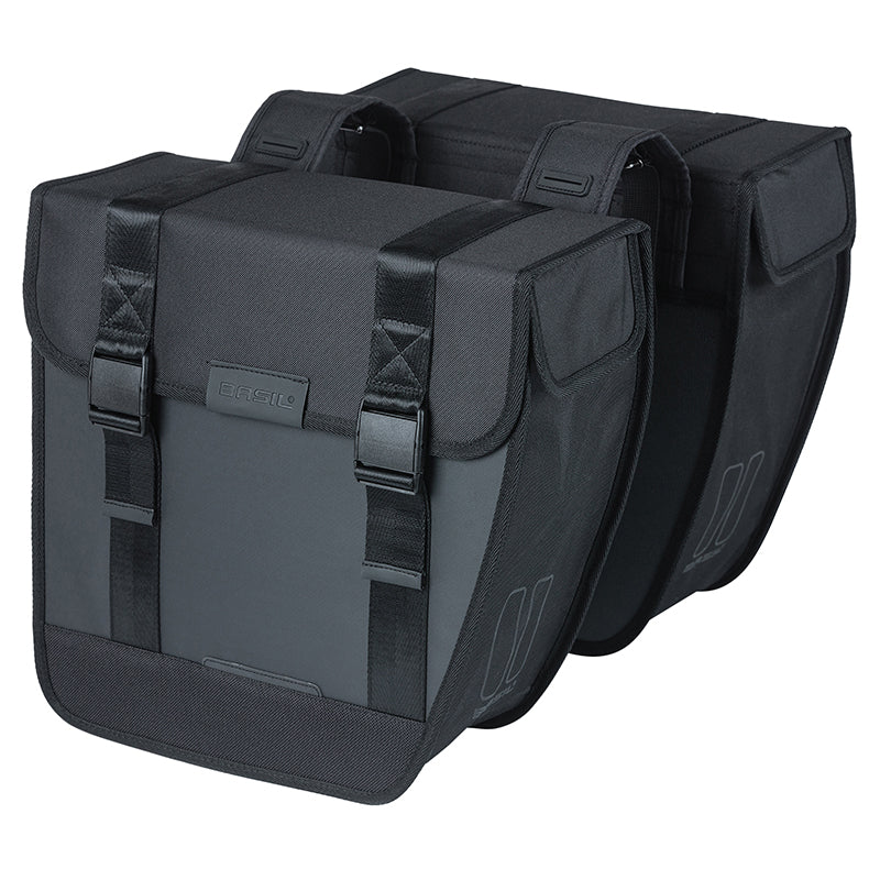 Sacoche Arrière Vélo Double Basil Tour 28L Noir (29,5X14X29,5 cm) Fixation Porte Bagage