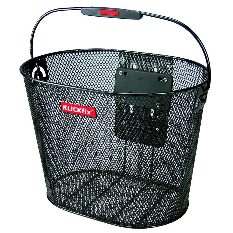 Panier Avant Acier Nid Abeille Klickfix 16L Noir Avec Anse Fixation Sur Cintre (36X27X25 cm) Avec Platine Plastique (Livre Sans Fixation)