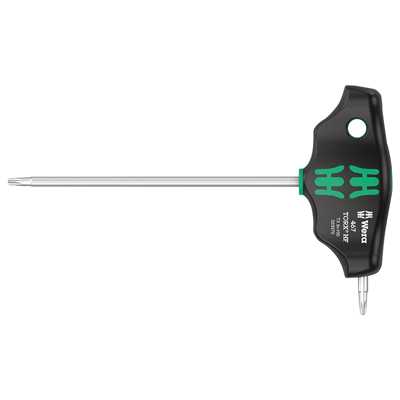 Clé Torx Manche En T Wera 467 Hf T9X100 mm Noir-Vert (Vendu A L'Unite) -Marque Allemande Pour Les Ateliers-