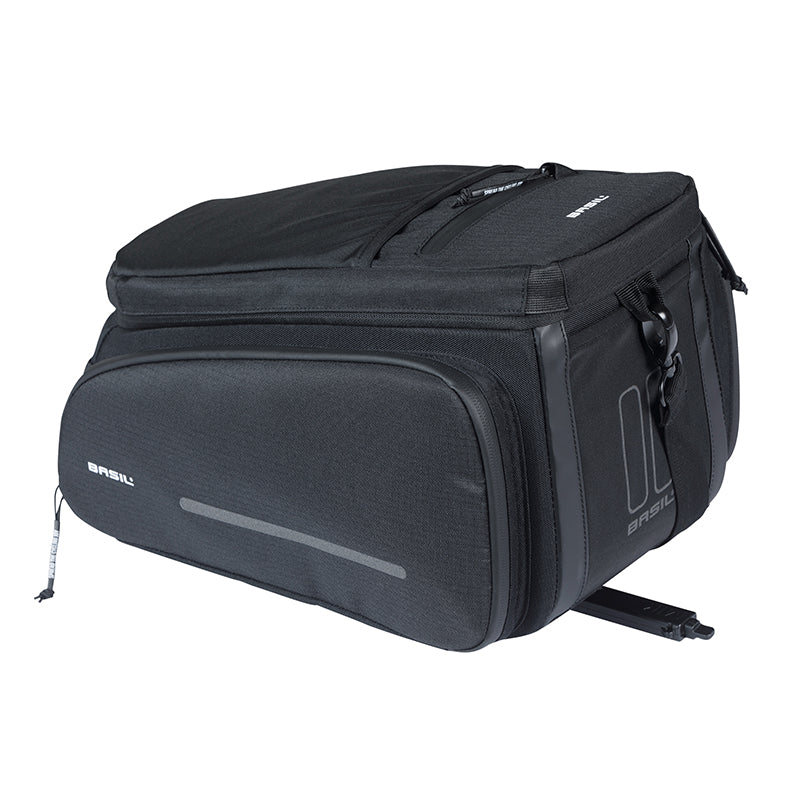 Sacoche Arrière Vélo Basil Move Noir Avec Soufflet Waterproof Extensible 10-26L Fixation Porte Bagage (L33X L24Cmxh18 cm