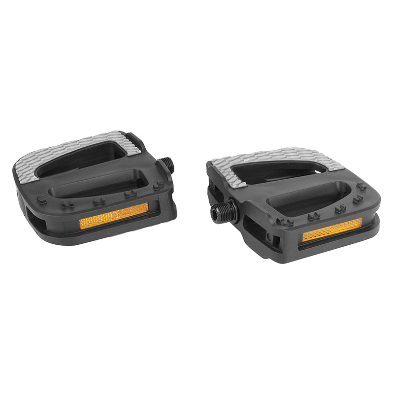 Pédale Cargo - E-Bike Roulement A Bille Newton Corps Et Cage Résine Noir-Gris Avec Grip 9-16" Réflecteur (Paire) 102X110.9X33 mm