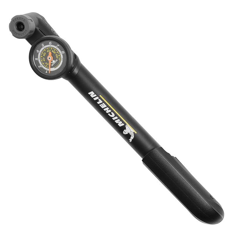 Pompe Mini Route-VTT Michelin Noir En Alu Avec Mano 8 Bars Poignée Orientable (Pression 8 Bars Max) Vs-Vp