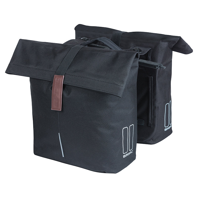 Sacoche Arrière Vélo Double Basil City Noir 28-32L Fixation Porte Bagage Fixation Systeme Mik 2.0 (Compatible Avec 211726 Inclus) (33X30X19 cm) Fermeture Pliant Anti-Pluie