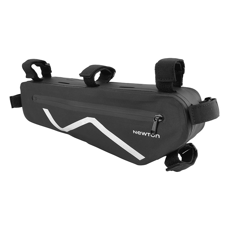 Sacoche De Cadre Vélo Newton Noir Fixation Velcro Ouverture Laterale Zip Étanche + Poche Laterale Zip Étanche 2.8L (380X130X60 mm)
