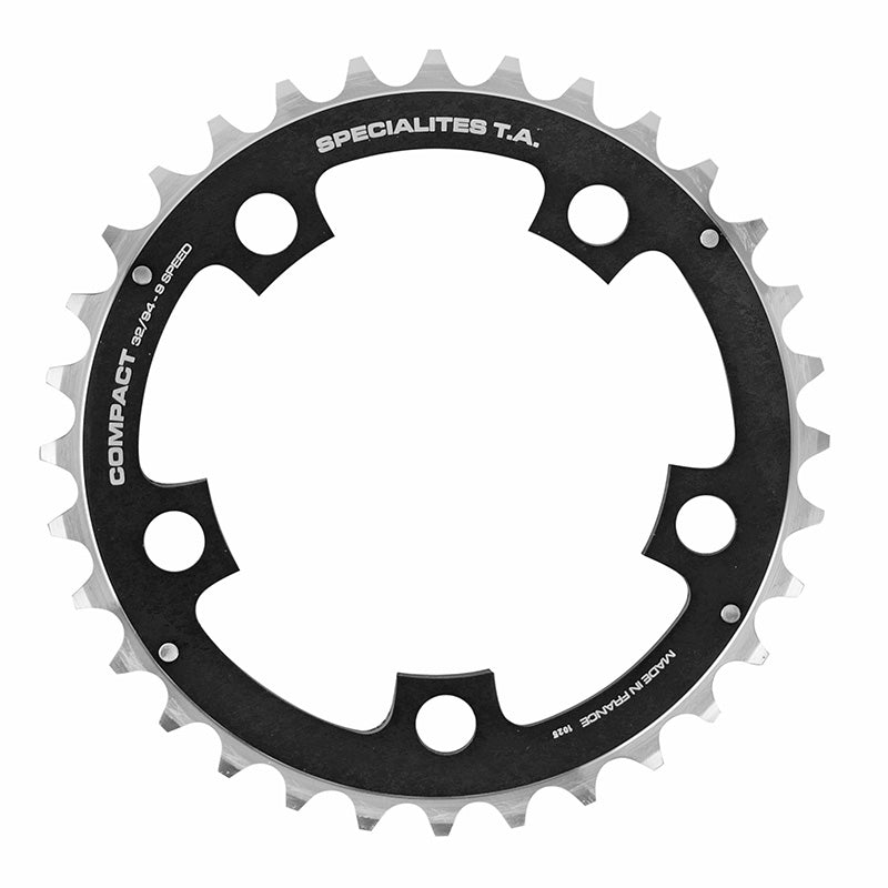 Plateau VTT 5 branches Ø 94 Ta Triple 32 dents Noir Milieu Alu 7075 9V.