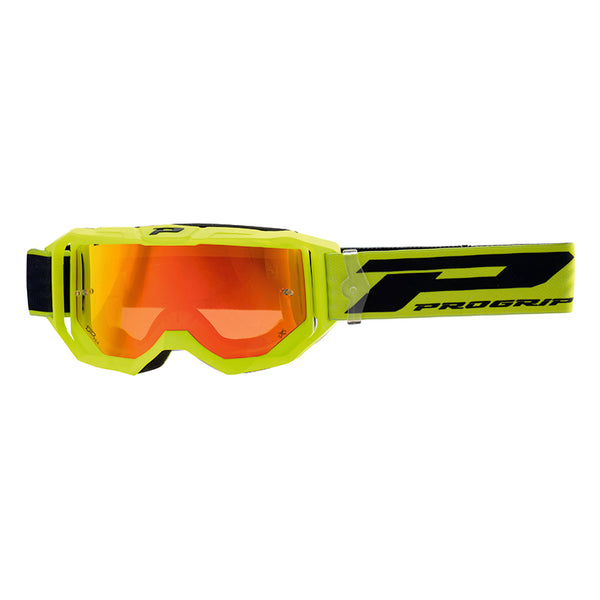 Masque-Lunettes Cross Progrip 3300 Fl Vision Go Multilayered Jaune Fluo Mat Ecran Miroir Rouge Anti-Rayures-Anti U.V.-An