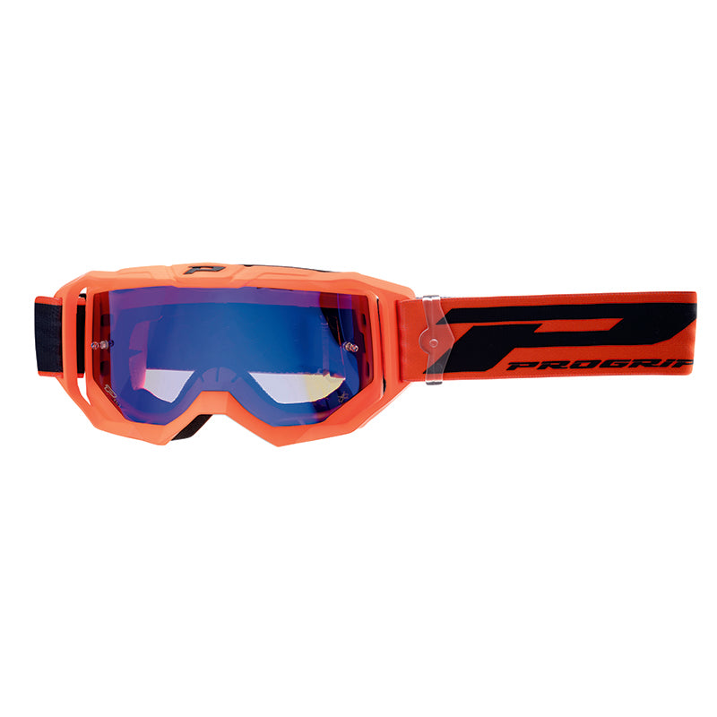Masque-Lunettes Cross Progrip 3300 Fl Vision Go Multilayered Orange Fluo Mat Ecran Miroir Bleu Anti-Rayures-Anti U.V.-An