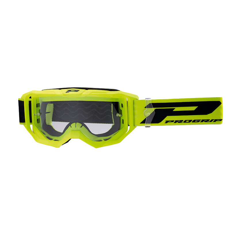 Masque-Lunettes Cross Progrip 3300 Tr Vision Go Jaune Fluo Mat Ecran Transparent Anti-Rayures-Anti U.V.-Anti-Buee (Homologué Ce-En-N° Ac-96025 Rev.2)