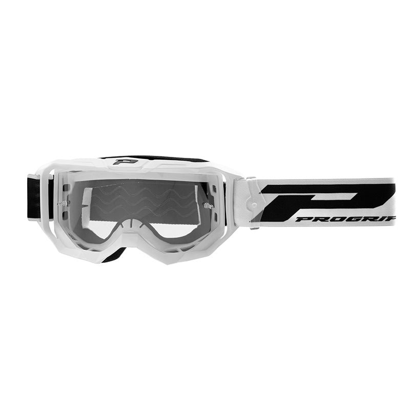 Masque-Lunettes Cross Progrip 3300 Tr Vision Go Blanc Mat Ecran Transparent Anti-Rayures-Anti U.V.-Anti-Buee (Homologué