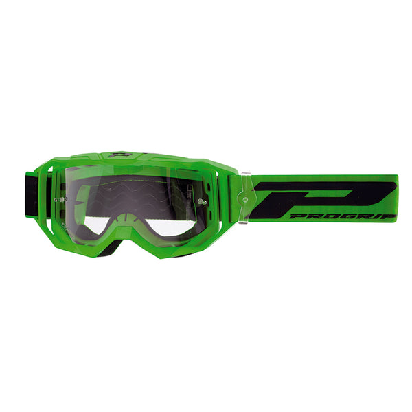 Masque-Lunettes Cross Progrip 3300 Tr Vision Go Vert Mat Ecran Transparent Anti-Rayures-Anti U.V.-Anti-Buee (Homologué C
