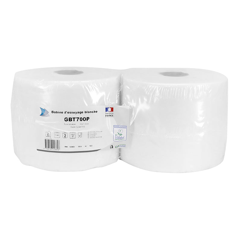 Papier Bobine Essuie-Main Blanc (2 Bobines - 1000 Feuilles Dim 20X25 cm)