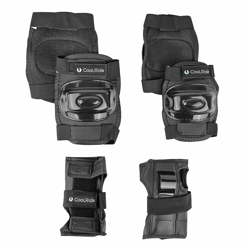 Protection Genouilleres - Coudieres Et Poignets Coolride Noir (Kit 6 Pieces) Pour Vélo - Roller - Skate