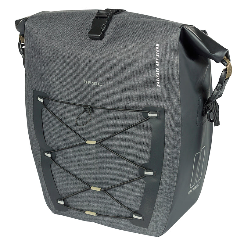 Sacoche Arrière Vélo Laterale Basil Navigator Storm Cyclotouriste Waterproof 25-31L Noir Fixation Mik Hooks Sur Porte Ba