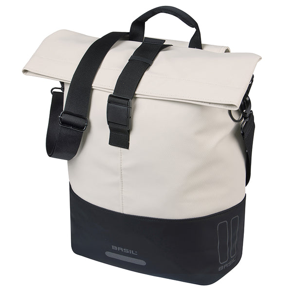 Sacoche Arrière Vélo Laterale Sac Bandouliere Basil Cove Shopper Blanc Casse-Noir Droit-Gauche 14-16L Fixation Mik Hooks
