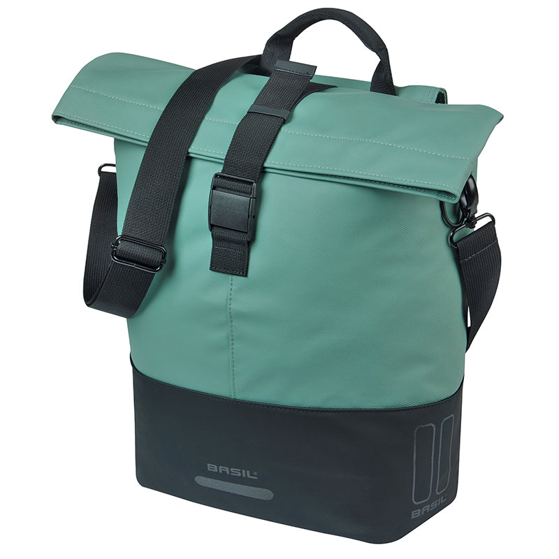 Sacoche Arrière Vélo Laterale Sac Bandouliere Basil Cove Shopper Vert Argente-Noir Droit-Gauche 14-16L Fixation Mik Hook