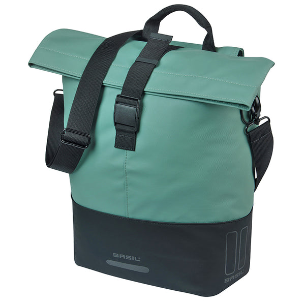 Sacoche Arrière Vélo Laterale Sac Bandouliere Basil Cove Shopper Vert Argente-Noir Droit-Gauche 14-16L Fixation Mik Hook