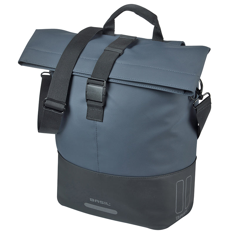Sacoche Arrière Vélo Laterale Sac Bandouliere Basil Cove Shopper Bleu Marine-Noir Droit-Gauche 14-16L Fixation Mik Hooks Porte Bagage (36X14X29 cm) Avec Poignée Fermeture Pliante Impermeable