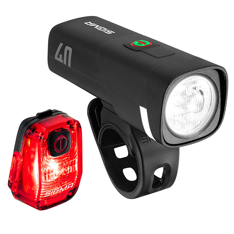 Éclairage Vélo Usb Kit Sigma Aura 40 Lux-Hiro 10 (Autonomie Avant 9H Mode Standard Et 29H Mode Eco - Arrière 13H) Noir - Homologué -