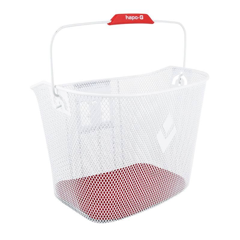 Panier Avant Acier Nid Abeille Hapo.G Blanc (33X25X25 cm) -Vendu Avec Fixation Mts 3 VAE - E-Bike (Largeur Intérieure Fixation Pour VAE - 8 cm) Charge Maxi 5Kgs