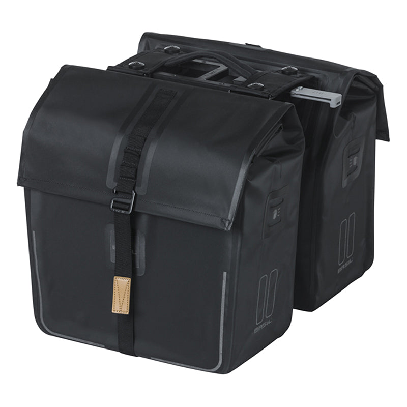 Sacoche Arrière Vélo Double Basil Urban Dry 50L Noir 100% Waterproof (31,5X16X32 cm) - Fixation Systeme Mik (Compatible