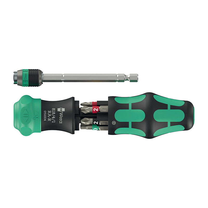 Tournevis Porte Embout Wera 818 20 Ra-R 1-4 Noir-Vert Avec Porte Embout Rapidaptor, Reserve D'Embout Intégrée (Fonction