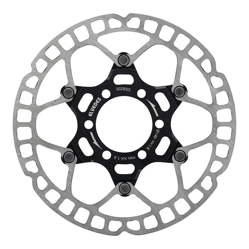 Disque De Frein Route 6 Trous Elvedes 140 mm Acier Argent - Alu Noir (Ultra-Léger 85 G) -Épaisseur 1.8 mm-