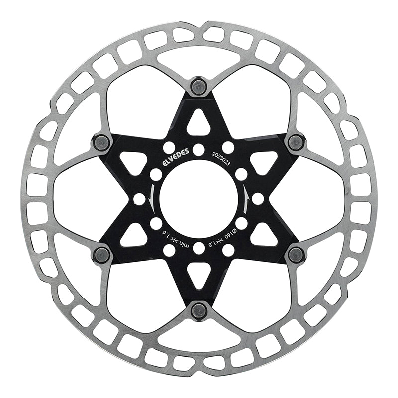 Disque De Frein Route 6 Trous Elvedes 160 mm Acier Argent - Alu Noir (Ultra-Léger 105 G) -Épaisseur 1.8 mm-