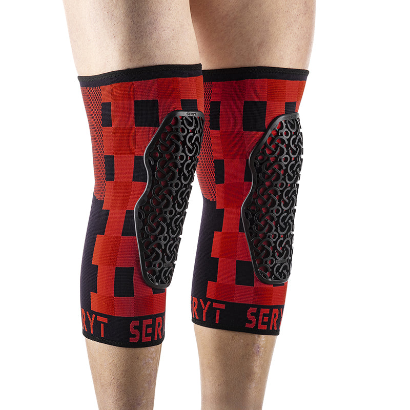 Protection Genouilleres VTT Seryt Flow Checker Antibacterien, Antiderapante, Sans Couture Damier Rouge-Noir S (Vendu A L
