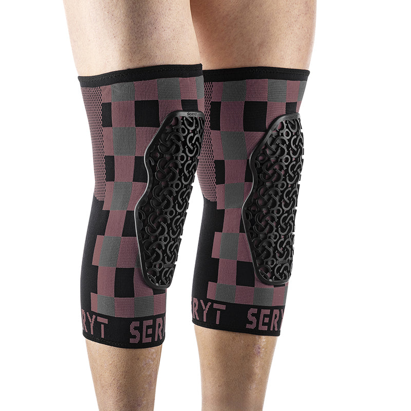 Protection Genouilleres VTT Seryt Flow Checker Antibacterien, Antiderapante, Sans Couture Damier Gris-Marron M (Vendu A La Paire) 300 G -Ce En 1621.1 Niveau 1-