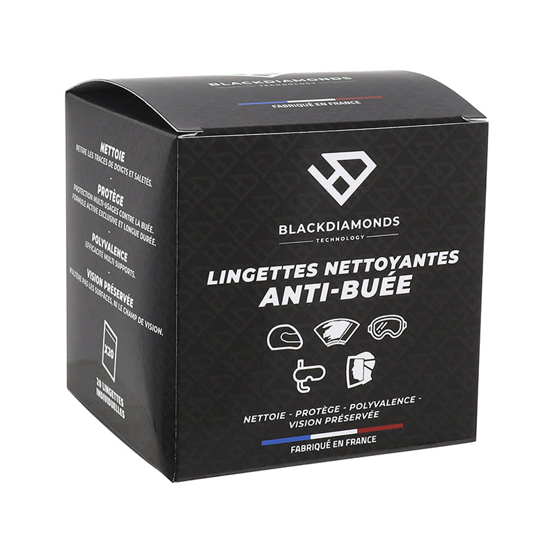 Lingettes Anti-Buee Nettoyantes Blackdiamonds Pour Ecran-Visiere De Casque, Masque De Cross (Boite De 10 Lingettes Indiv
