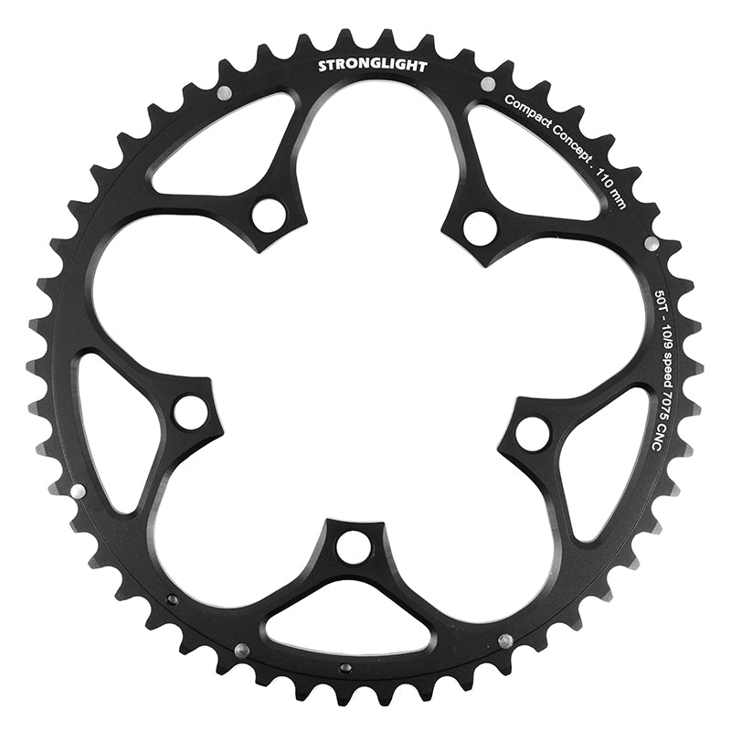 Plateau Route 5 branches Ø 110 Stronglight 50 dents Extérieur Alu Noir Type Shimano 9-10V.