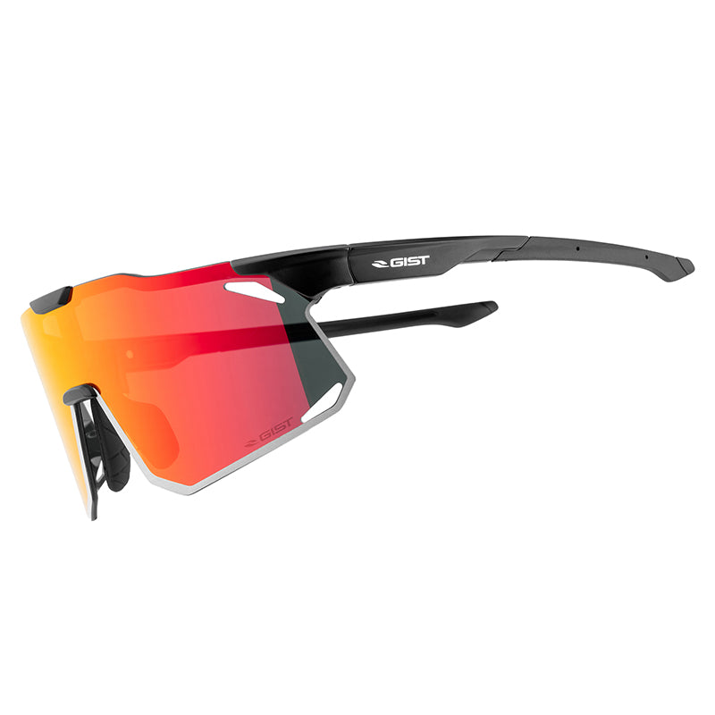 Lunettes Vélo Adulte Gist Eclipse Monture Noir Verre Rouge Polycarbonate (Protection 100% Contre Uva, Uvb, Uvc Et Lumièr