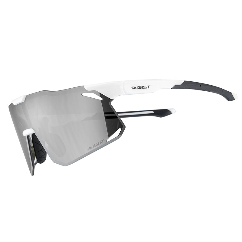 Lunettes Vélo Adulte Gist Eclipse Monture Blanc Verre Fume Polycarbonate (Protection 100% Contre Uva, Uvb, Uvc Et Lumière Bleue) Compatible Clip Verres Correcteurs Ref 225380